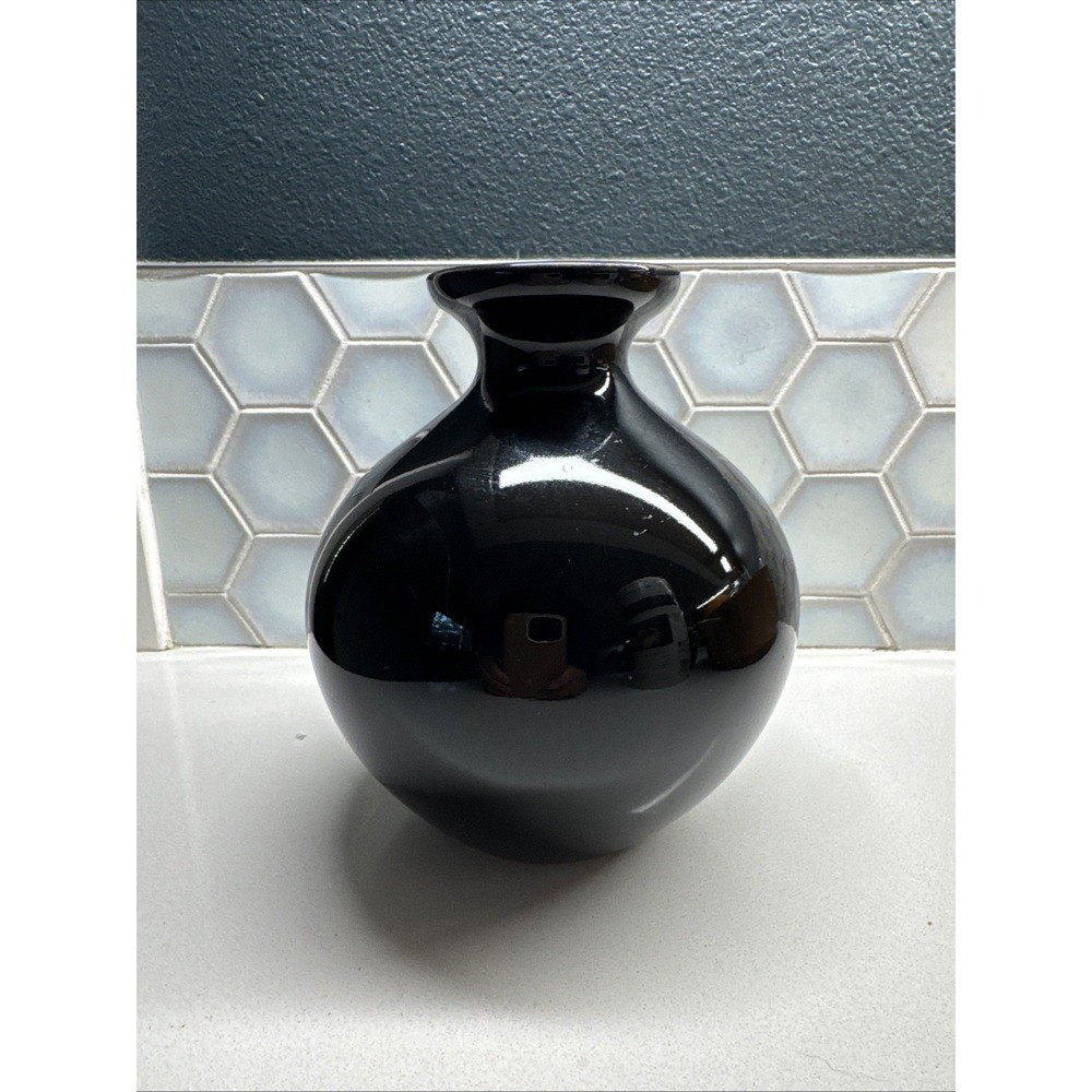Haegar Vase Vintage 90s Solid Black Gloss Glaze Original Sticker Halloween Decor